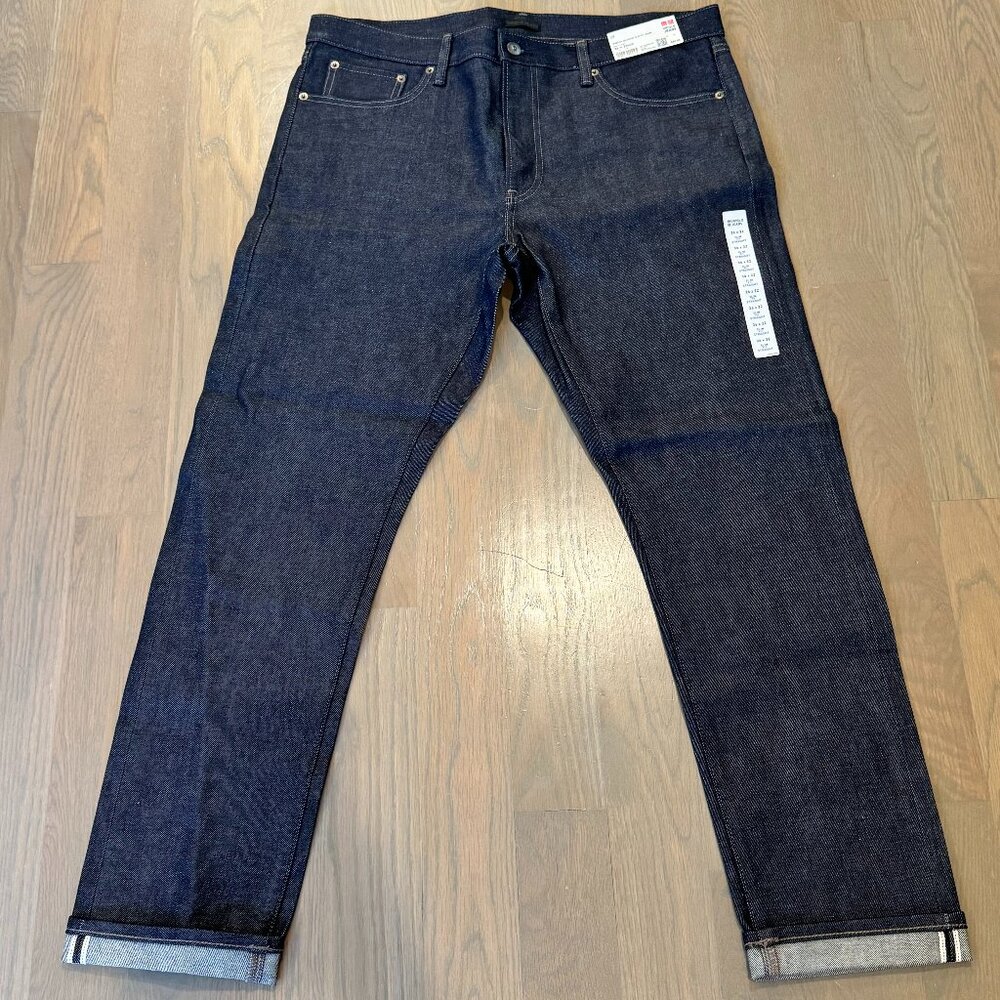 UNIQLO Mens Slim Straight Selvedge Jeans Kaihara Indigo 36 x 32